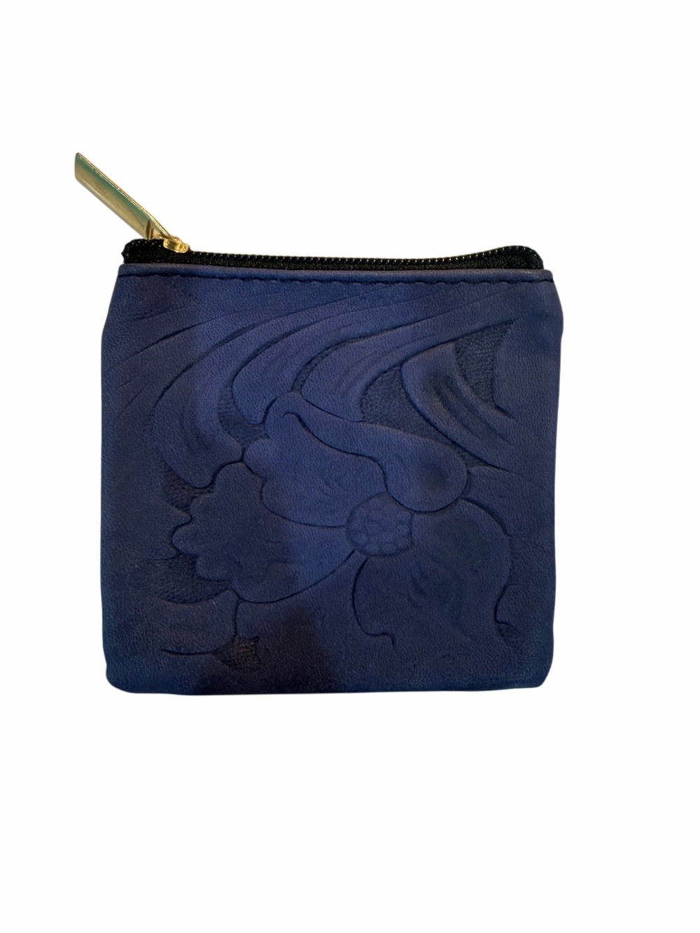 Navy Floral Embossed Mini Coin Pouch